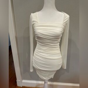 Thatsofetch white mesh ruched dress with back zipper. New with tags
